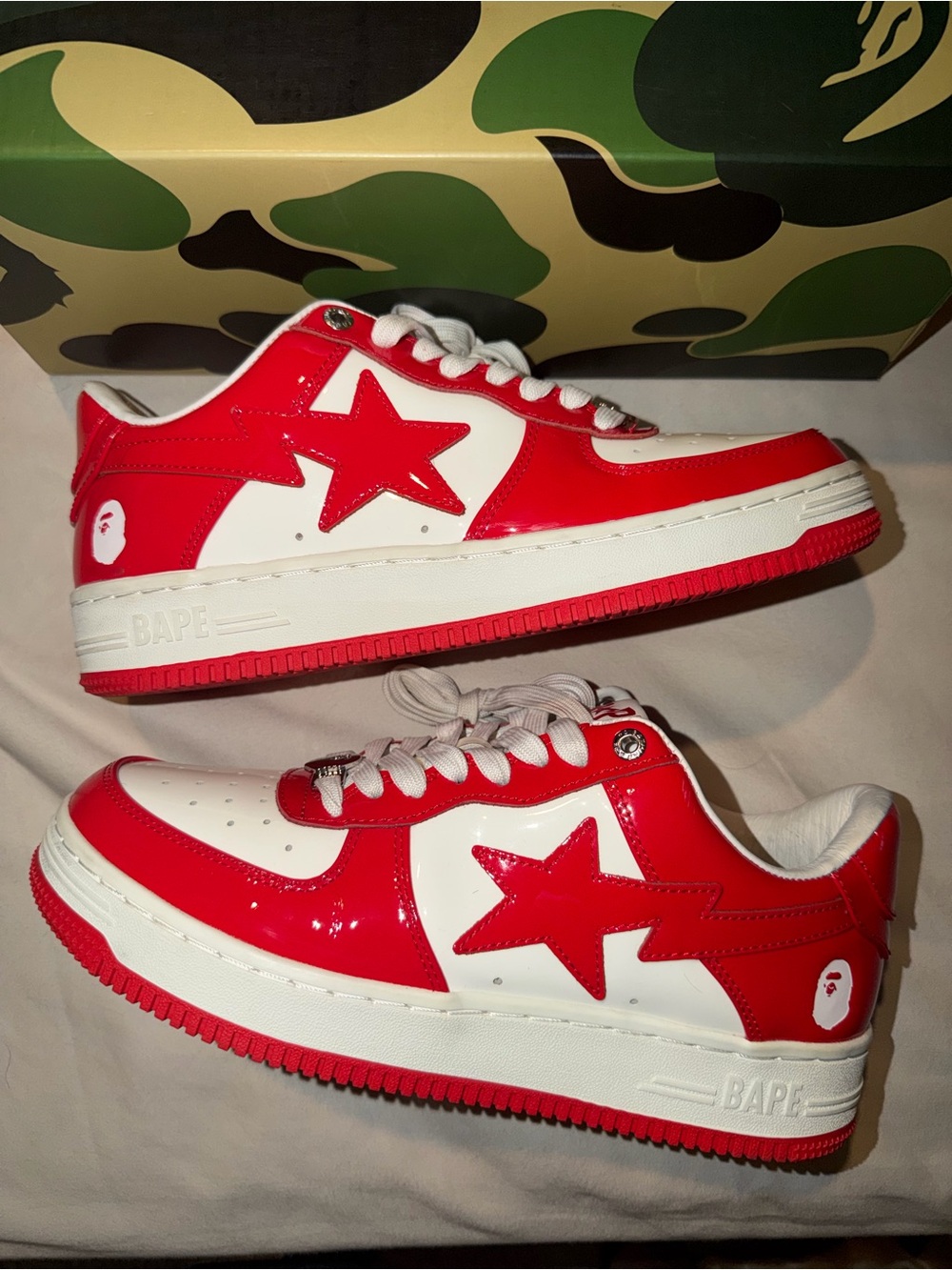 A Bathing Ape Bape Sta ‘Patent Leather White Red’ Size 8.5M